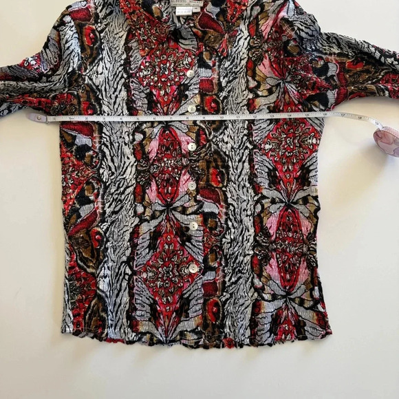 Alberto Malaki-Button Up-Sequin-Shirt- Red-Pink-Black-Brown-Colorful-Women’s M - Picture 9 of 10
